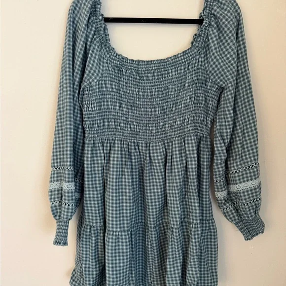 American Eagle Outfitters Blue/ Green Gingham Smocked Dress - Picture 1 of 5